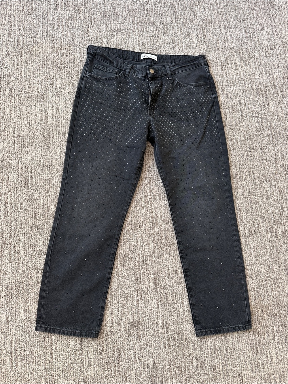 Zara Black Straight-Leg Jeans with Stud Detail